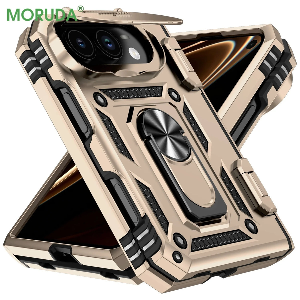 Business Metal Ring Bracket Stand Armor for Magsafe Magnetic Phone Cases For iPhone Duo Lens Protection PC TPU 18 Folding Cover
