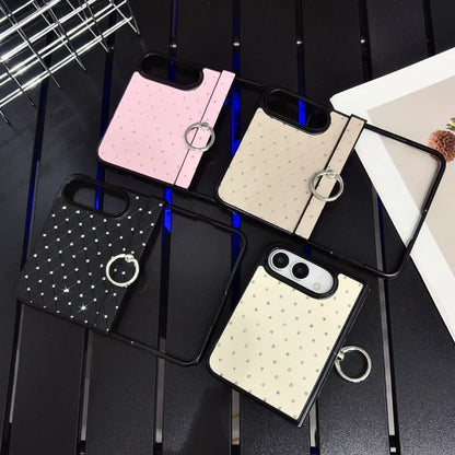 For iPhone Duo duo Fold Case Luxury Bling Diamond Grid Pattern Rotatable Ring Bracket Cases Hinge Protection Shockproof Cover
