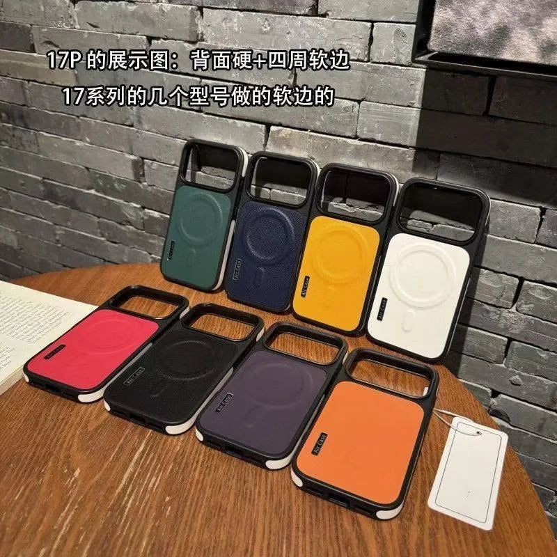 Luxury PU Leather Magnetic PC Frame Phone Cover For iPhone 17 Pro Max 16 15 14 13 12 Air For Magsafe Shockproof Protective Cover