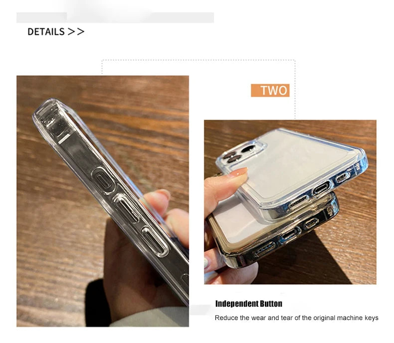 New Transparent Acrylic Phone Case for iPhone Air 17 Pro Max 16 11 12 13 14 15 Plus Xs X XR Metal Button Clear Cover Fundas