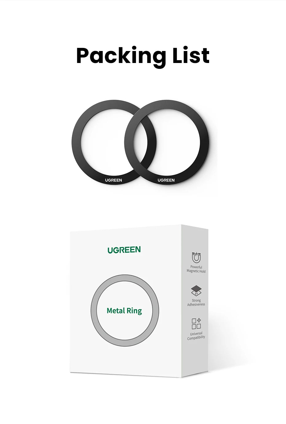 UGREEN Magnetic Metal Ring for Magsafe iPhone 16 15 14 Pro Android Phones Plate Sticker Rings For Magsafe Wireless Charger Stand