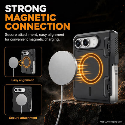 Magnetic Clear Matte Hinge Protection Stand Case for iPhone Duo For Wireless Charging Phone Cover With Screen Glass Film Holder