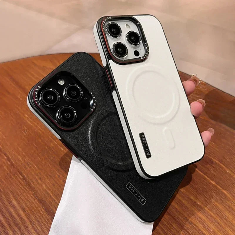 Luxury Matte Leather Magnetic For Magsafe Phone Case For iPhone15 14 13 12 16 17ProMax Wireless Charging ShockproofBumper Cover