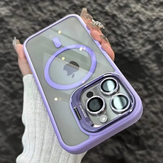 Luxuriöse magnetische stoßfeste Handyhülle für iPhone 15 14 13 12 16 17 Pro Max Plus Air 11 Funda Ständer Glas Linsenschutzabdeckung
