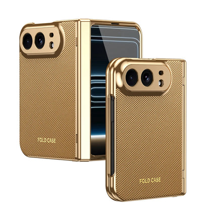KEYSION Luxuxy PU Leather Fold Phone Case for iPhone Ultra Duo Plating PC Shockproof Back Cover With Hinge+HD Screen Protector