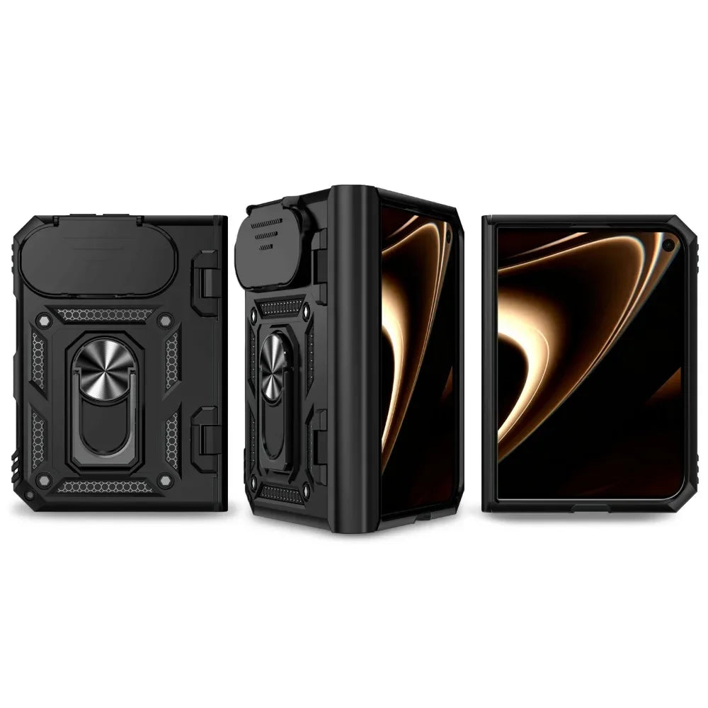 Business Metal Ring Bracket Stand Armor for Magsafe Magnetic Phone Cases For iPhone Duo Lens Protection PC TPU 18 Folding Cover