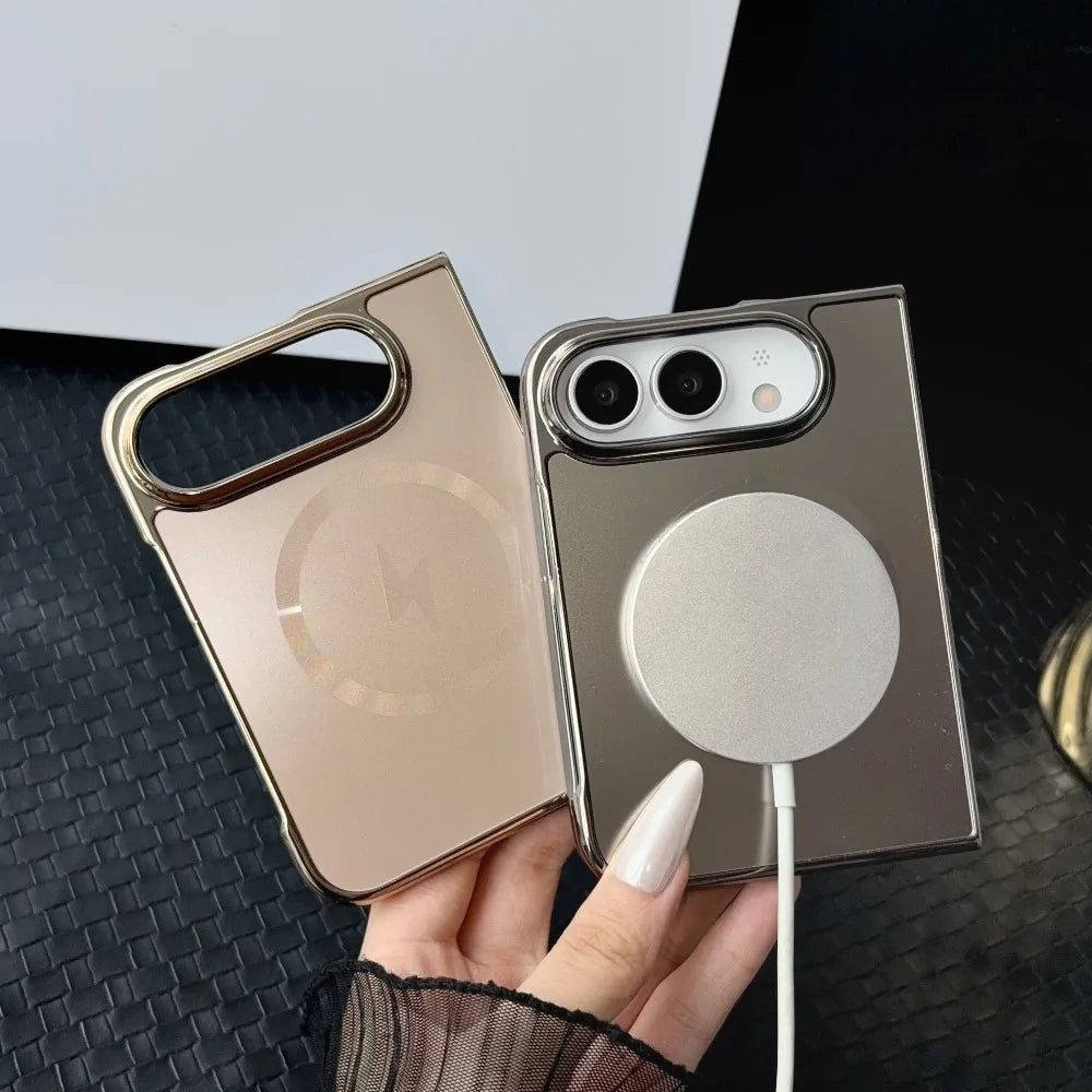 Plating Frosted Lighting Magnetic Case For iPhone Duo duo Fold Wireless Charging Shockproof AG Matte Hard PC Back Cover Funda