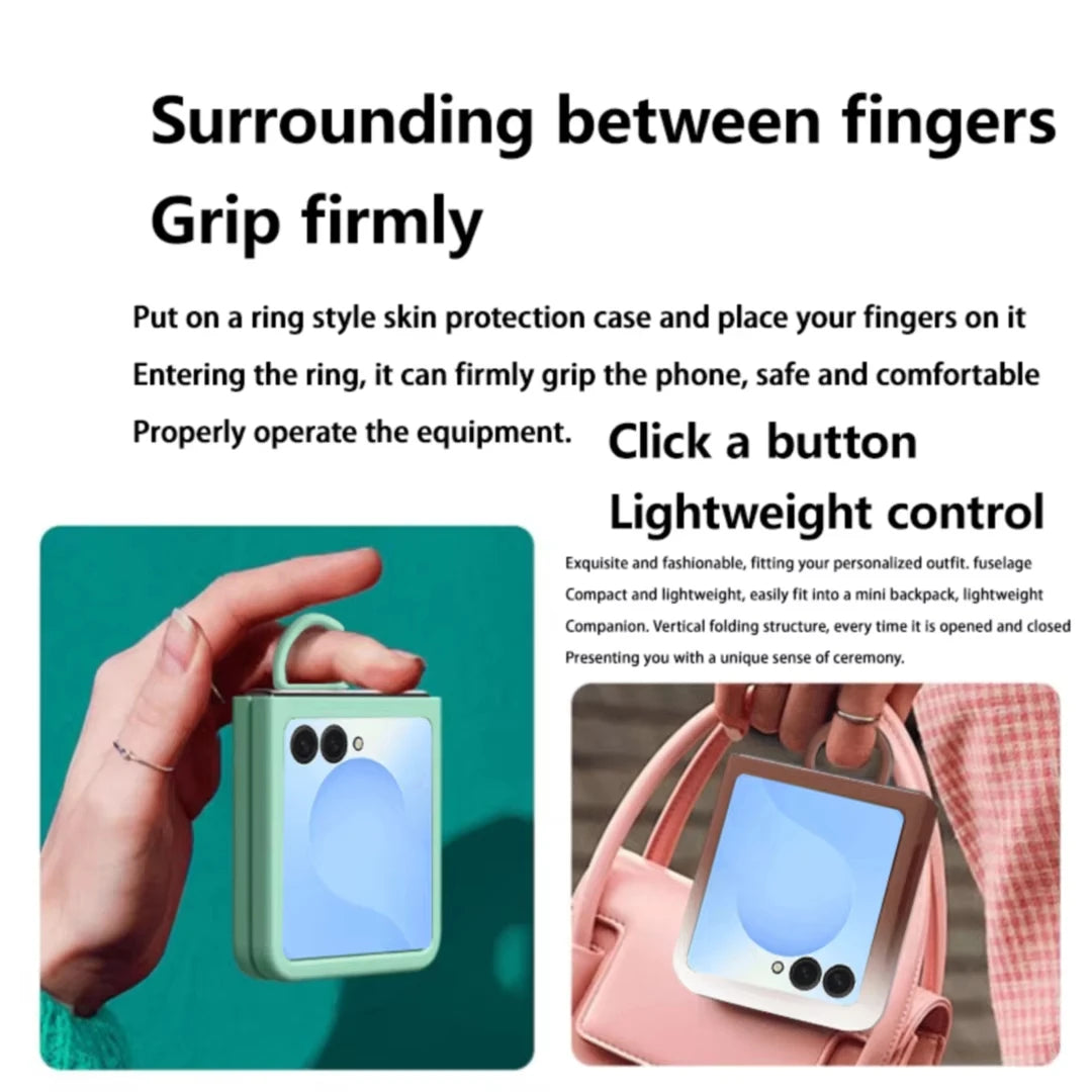 Luxury Skin Feel Phone Case for Samsung Galaxy Z Flip 7 FE 6 5 Silicone Finger Ring Shockproof 2-piece Candy Color Hard PC Cover