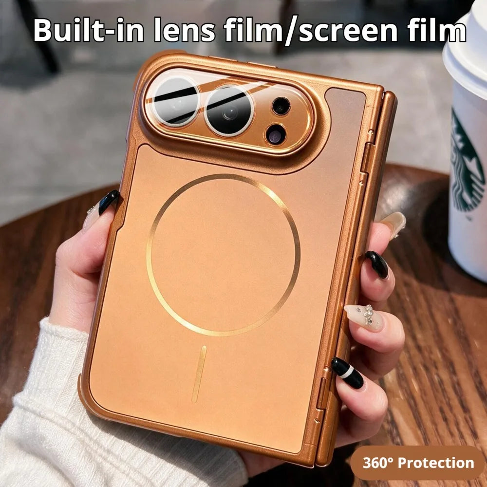 Luxury AG Matte Skin Feel Airbag for Magsafe Case For iPhone Duo Fold Hinge Protect With Lens Screen Films Shockproof Hard Cover