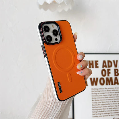 Plain Leather Magnetic MagSafe Wireless Charge Phone Case for iPhone 15 16 Pro Max 14 13 12 11 Pro Shockproof Soft Bumper Cover