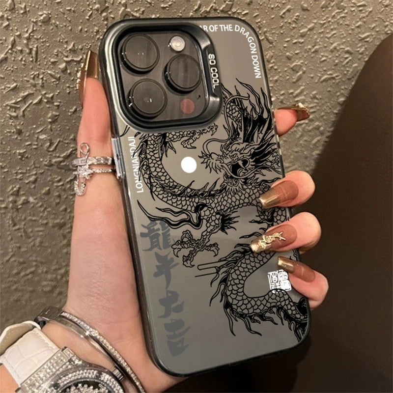 Luxury Dragon Totem Anti-drop Armour Case For iPhone 16 15 Pro Max 15 14 13 12 11 Pro XR XS 7 8 Plus Lens protect plating Cover