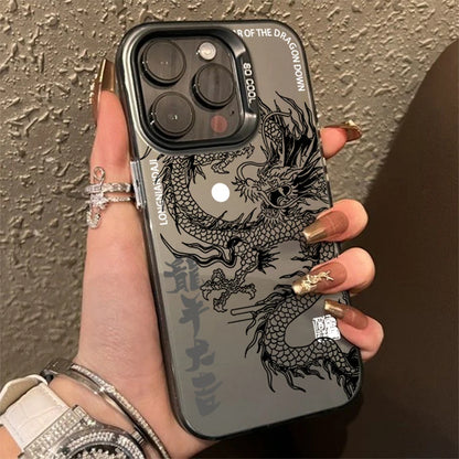 Luxury Dragon Totem Anti-drop Armour Case For iPhone 16 15 Pro Max 15 14 13 12 11 Pro XR XS 7 8 Plus Lens protect plating Cover