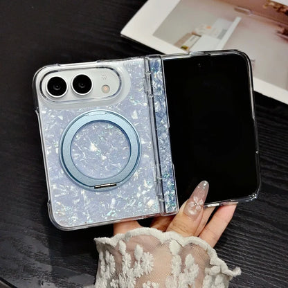 Dreamy Shell Pattern Rotation Stand All-Around Case For iPhone 18 Fold 18Duo For iPhone Duo Auto-Snap Hinge Protection Cover