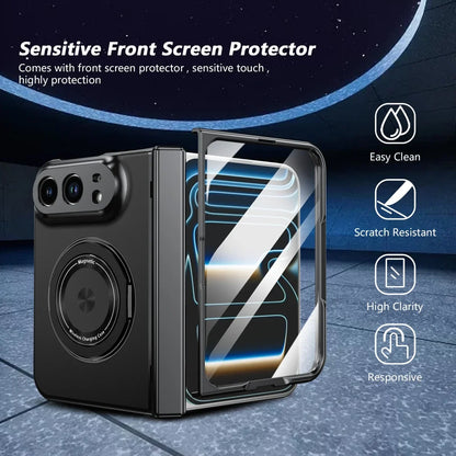 360 Rotatable Stand Magnetic Wireless Charging Phone Case for IPhone Duo 18 Fold Tempered Glass Film Hinge Protective Cover