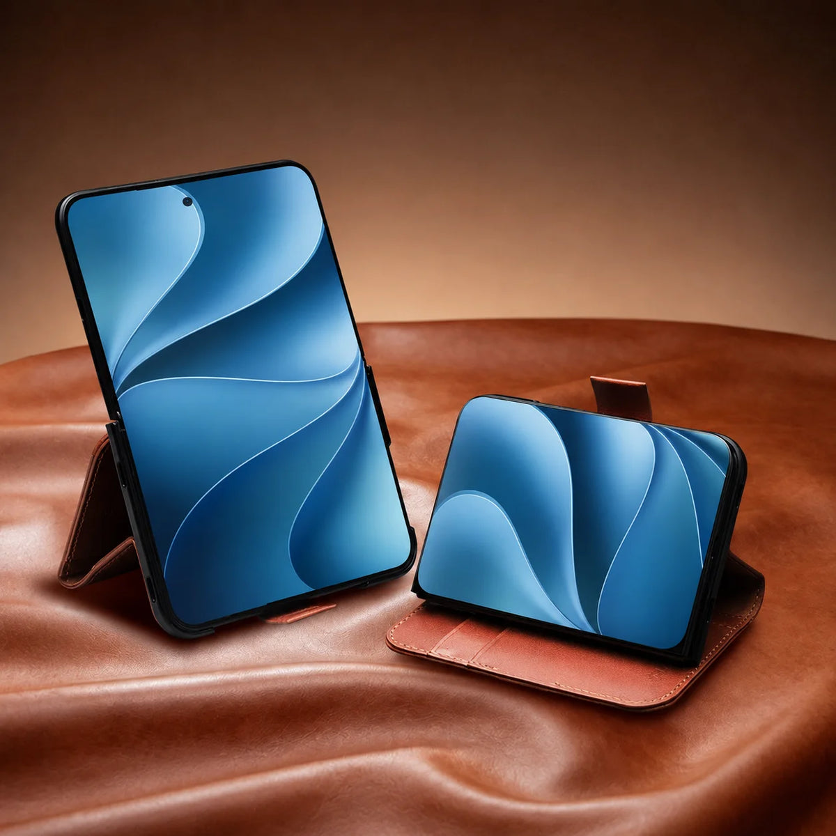 For iPhone Duo 100% Genuine Leather Wallet Case with Magnetic Closure, Stand, Card Slots, Shockproof Anti-Slip Protective Cover