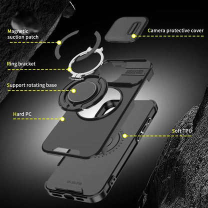 Heavy-Duty Rugged Armor Magnetic Bracket Phone Case For iPhone 17 16 Plus 15 14 13 12 11 Pro Max Slide Camera Protection Cover