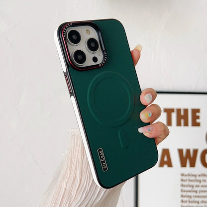 Business Double Color Leather for Magsafe Case for iPhone 12 13 14 15 Pro Max Magnetic Mat Soft Shockproof Cover for iPhone 16