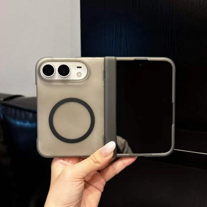 Luxury Translucent Frosted Magnetic Case For iPhone Duo duo Fold Hinge Protection Shockproof Wireless Charging PC Matte Cover