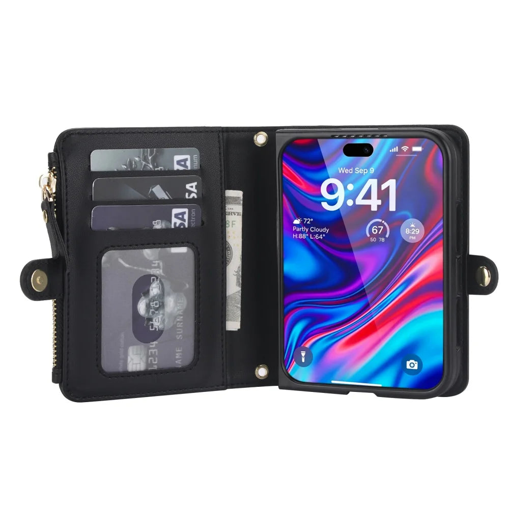 Luxury with Zipper Card RFID Blocking Flip Folio Book Phone Case Capa For iPhone Duo Wallet Candy Color Shockproof Back Funda