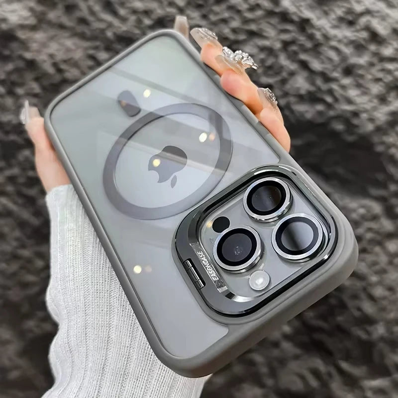 Luxury Magnetic Shockproof Phone Case For iPhone 15 14 13 12 16 17 Pro Max Plus Air 11 Funda Stand Glass Lens Protection Cover