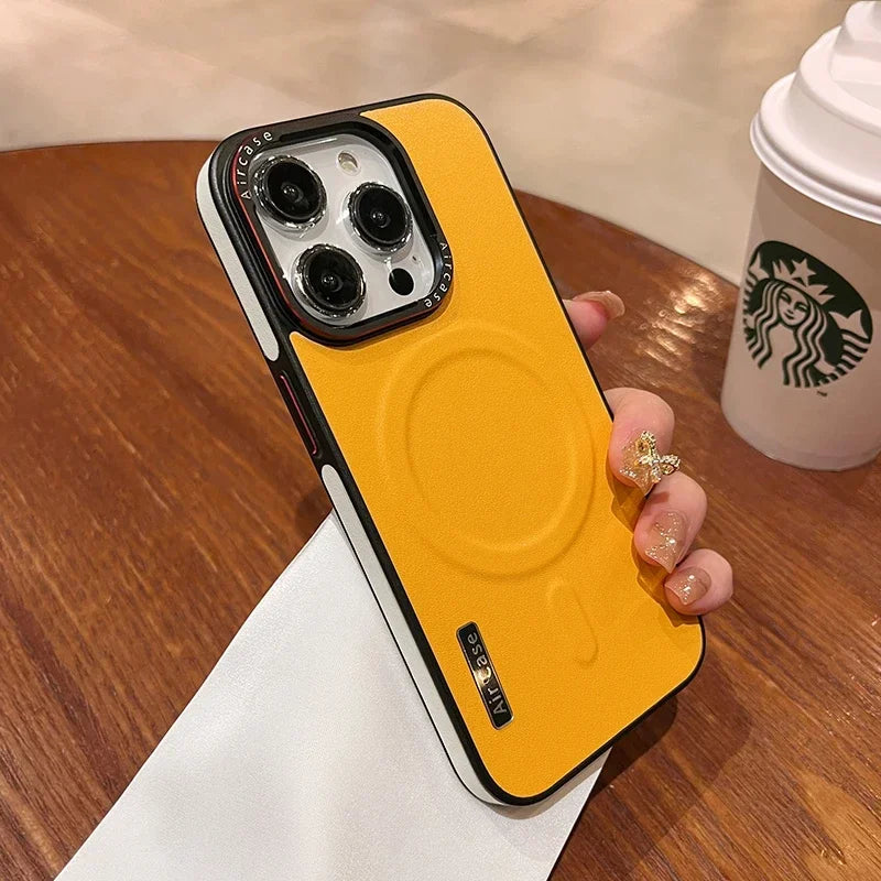 Luxury Matte Leather Magnetic For  Phone Case For iPhone 15 Pro Max 14 13 12 Wireless Charging Shockproof Bumper Cover