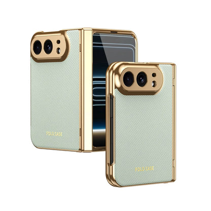 Luxury Leather Electroplated Frame Hinge Protection Phone Case for IPhone Duo 18 Fold Screen Protect Film Shockproof Cover