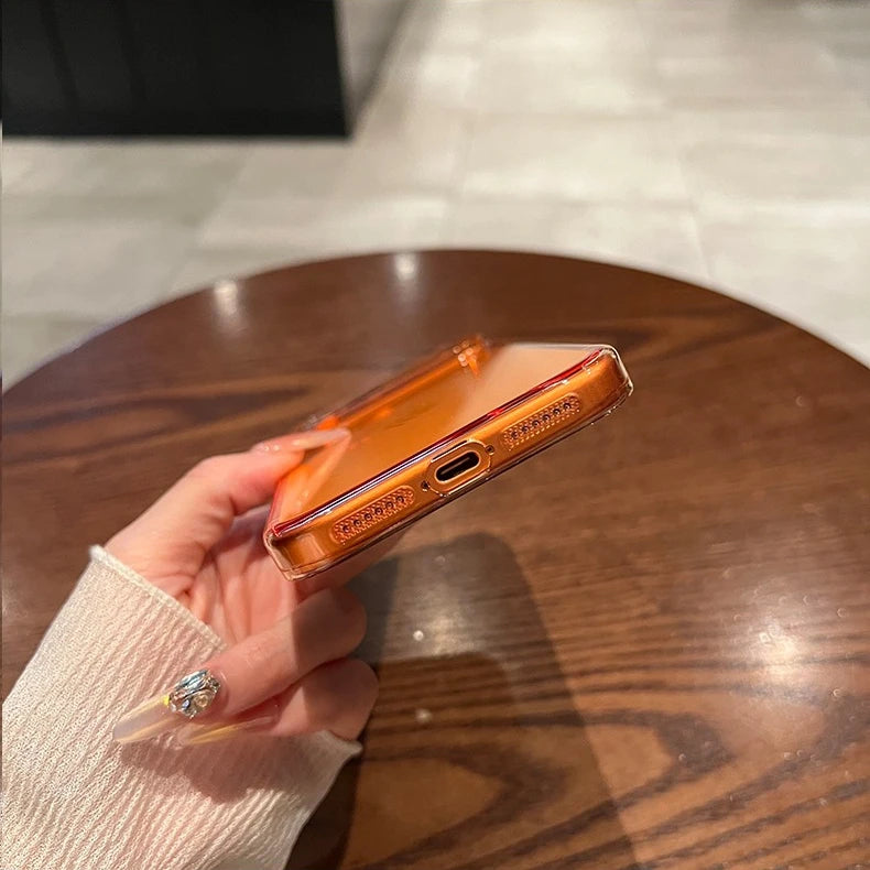 17 ProMax Ultra Thin Transparent Orange Phone Case For iPhone Air 16 15 14 13 12 Pro Max Plus Acrylic PC Slim Plating Hard Cover