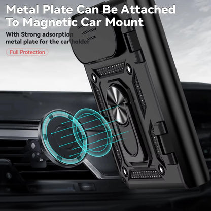 Case Phone Case for IPhone Duo 18 Fold Car Mounted Magnetic Ring Bracket Lens Protection Slide Camera Folding Protective Cover