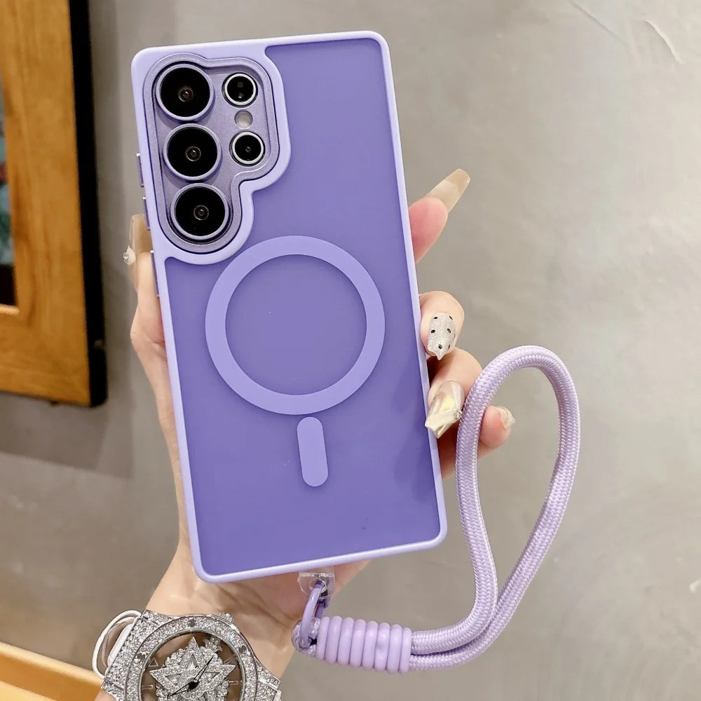 Matte Translucent Magnetic Wrist Strap Phone Case Samsung