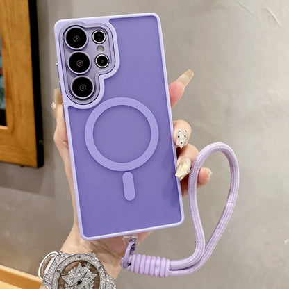 Matte Translucent Magnetic Wrist Strap Phone Case Samsung