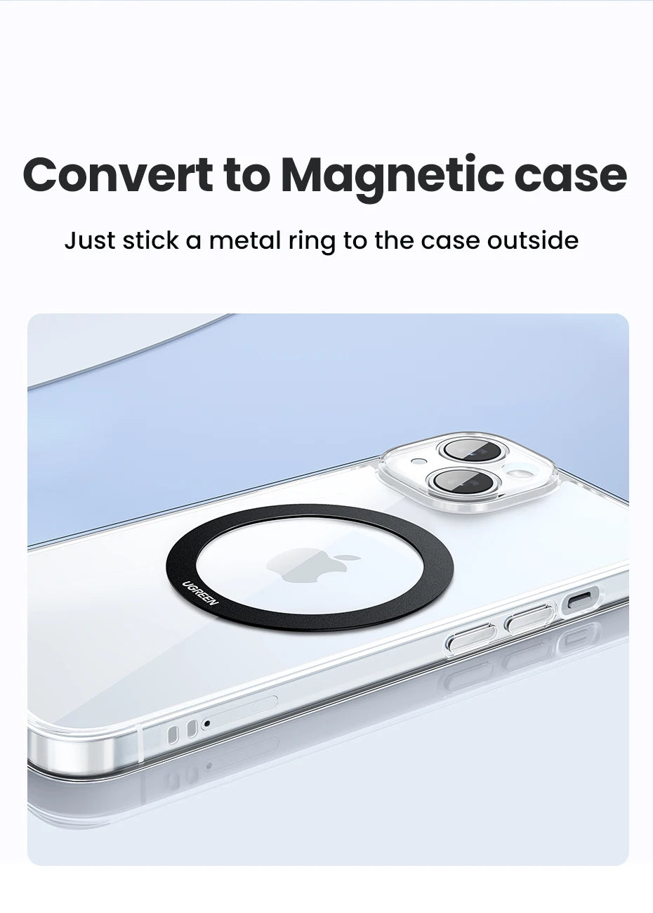 UGREEN Magnetic Metal Ring for Magsafe iPhone 16 15 14 Pro Android Phones Plate Sticker Rings For Magsafe Wireless Charger Stand