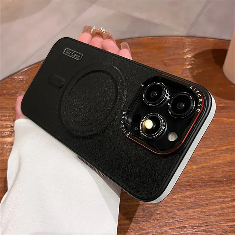 Luxury Matte Leather Magnetic For Magsafe Phone Case For iPhone 16 15 Pro Max 14 13 12 Wireless Charging Shockproof Bumper Cover