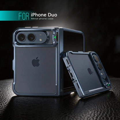 High quality metal border bracket phone case, for iPhone Duo metal border anti drop phone case, with central hinge Cover