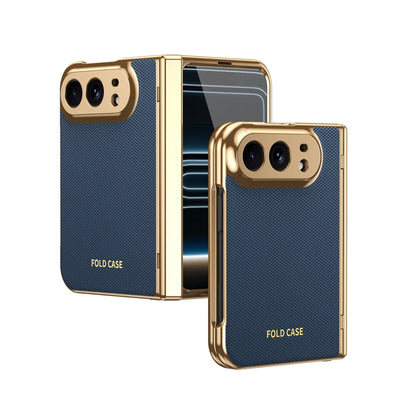 Luxury Leather Electroplated Frame Hinge Protection Phone Case for IPhone Duo 18 Fold Screen Protect Film Shockproof Cover