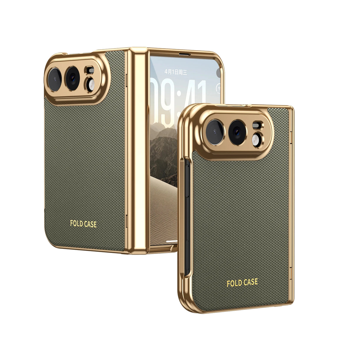 Case For iPhone Duo Luxuxy PU Leather Fold Phone Plating Hard PC Shockproof Back Cover Built-in Hinge HD Screen Protector Cover