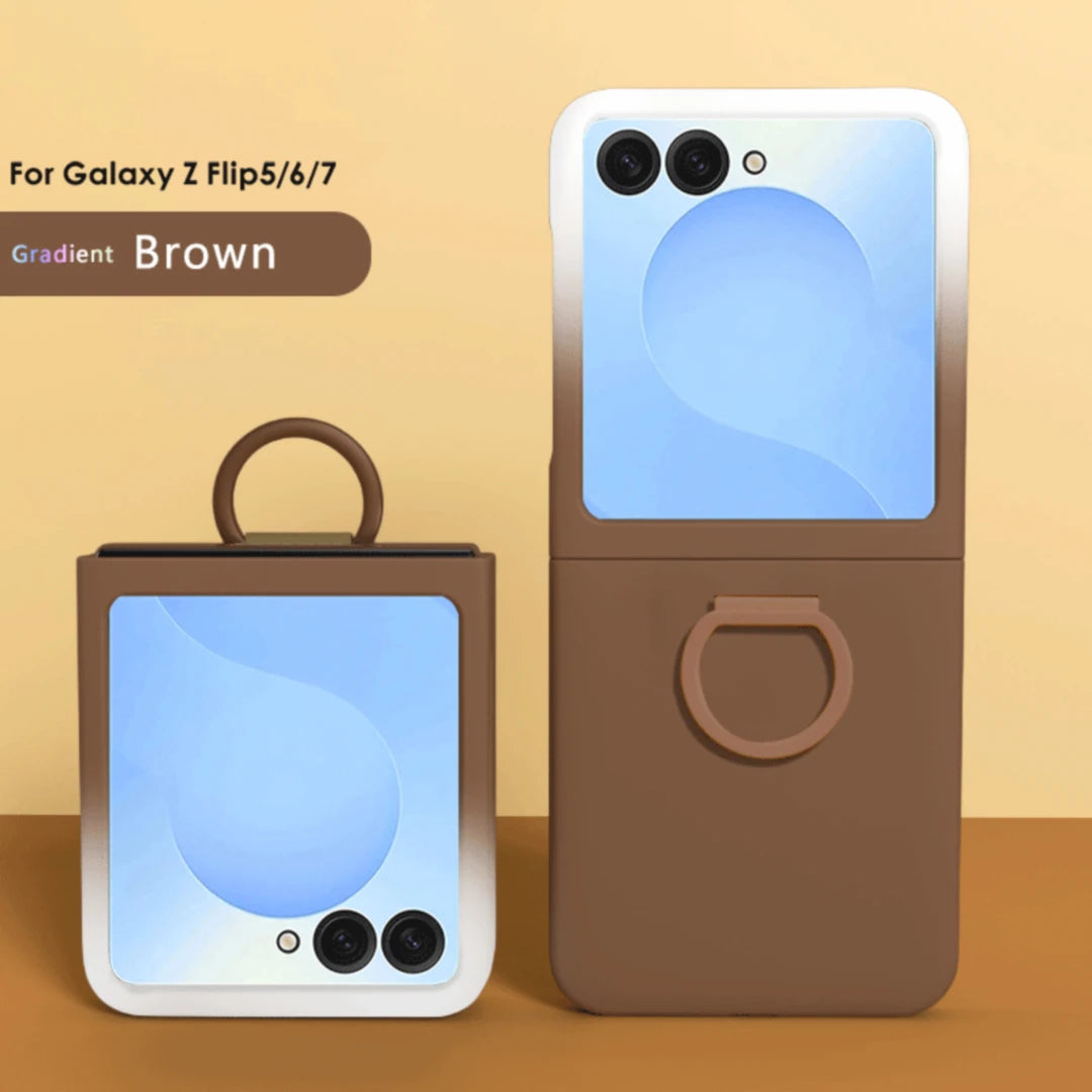 Luxury Skin Feel Phone Case for Samsung Galaxy Z Flip 7 FE 6 5 Silicone Finger Ring Shockproof 2-piece Candy Color Hard PC Cover
