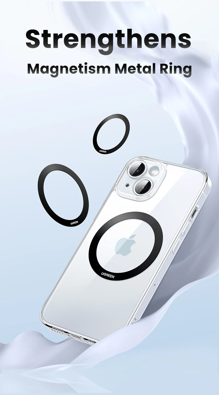 UGREEN Magnetic Metal Ring for Magsafe iPhone 16 15 14 Pro Android Phones Plate Sticker Rings For Magsafe Wireless Charger Stand