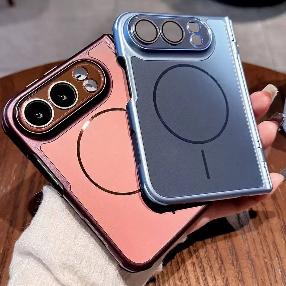 Luxury AG Matte Skin Feel Airbag for Magsafe Case For iPhone Duo Fold Hinge Protect With Lens Screen Films Shockproof Hard Cover