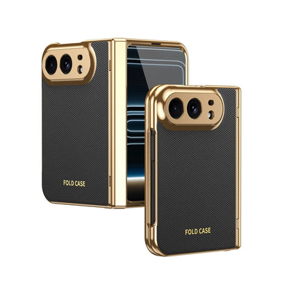 Luxury Leather Electroplated Frame Hinge Protection Phone Case for IPhone Duo 18 Fold Screen Protect Film Shockproof Cover