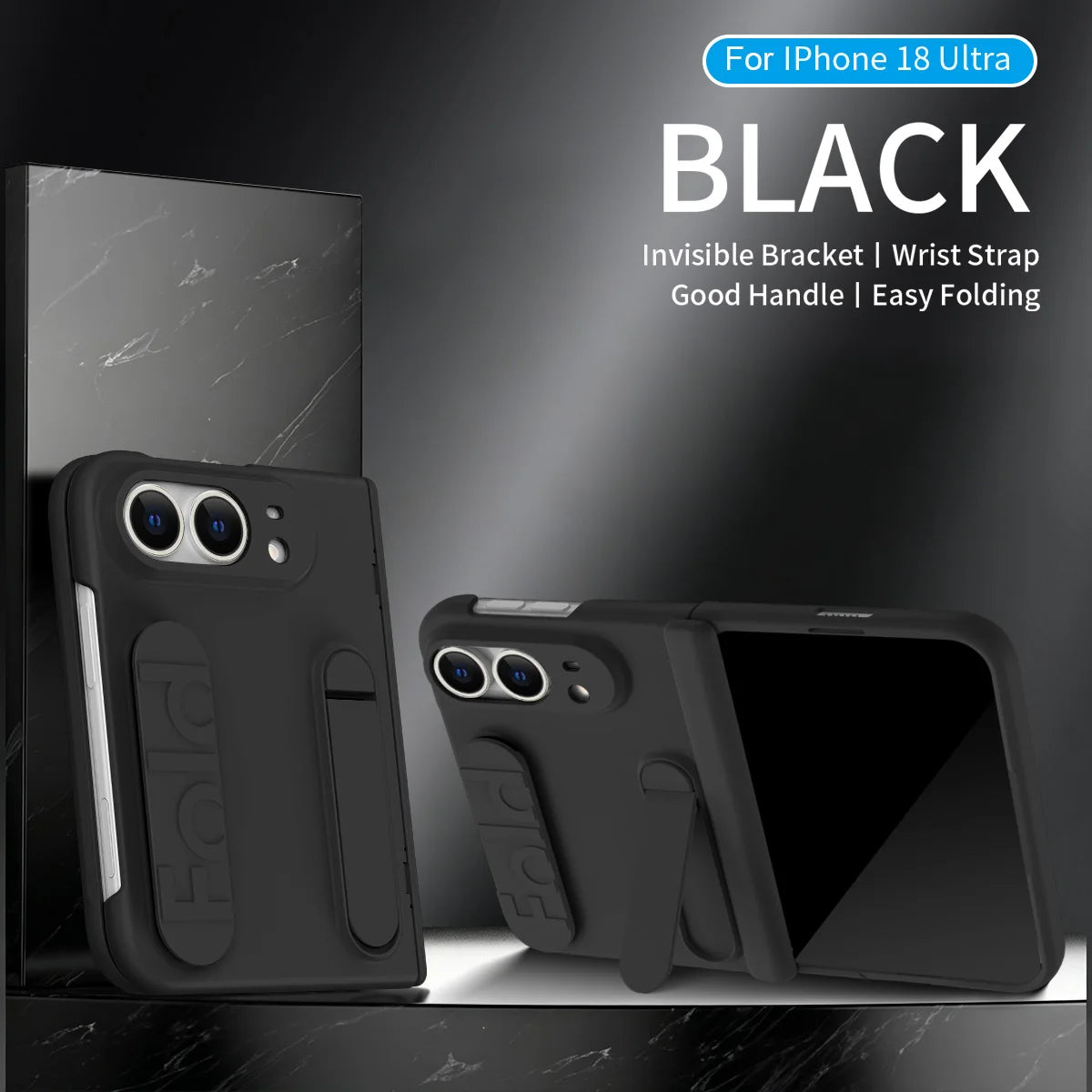 For iPhone Duo Fold 5G Wristband Holder Hinge Phone Case with Screen Protector Film - Protect Cover for Apple iPhone Ultra