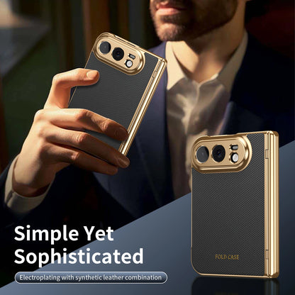 Case For iPhone Duo Luxuxy PU Leather Fold Phone Plating Hard PC Shockproof Back Cover Built-in Hinge HD Screen Protector Cover