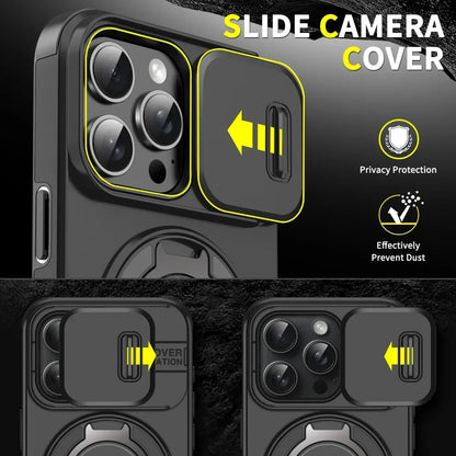 Heavy-Duty Rugged Armor Magnetic Bracket Phone Case For iPhone 17 16 Plus 15 14 13 12 11 Pro Max Slide Camera Protection Cover