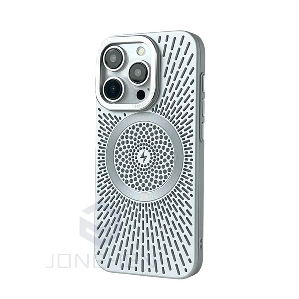 Luxury Heat Dissipation Hollow For Magsafe Case For iPhone 15 14 13 12 16 Pro Max Titanium Magnetic Wireless Charge Hard Cover