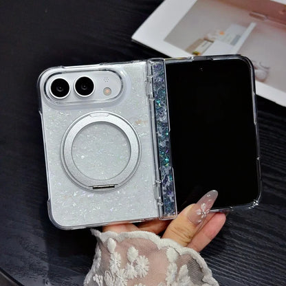 Dreamy Shell Pattern Rotation Stand All-Around Case For iPhone 18 Fold 18Duo For iPhone Duo Auto-Snap Hinge Protection Cover