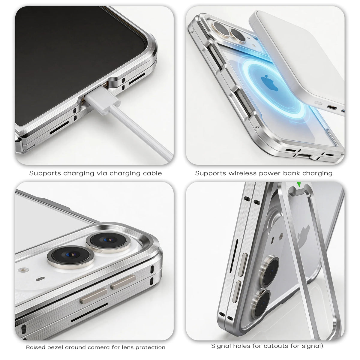 iPhone Duo Fold Aluminum Alloy Framen Case Snap-on Lens Bracket Hinge Protection‌ Inner Sponge Cushioning Shockproof Cover