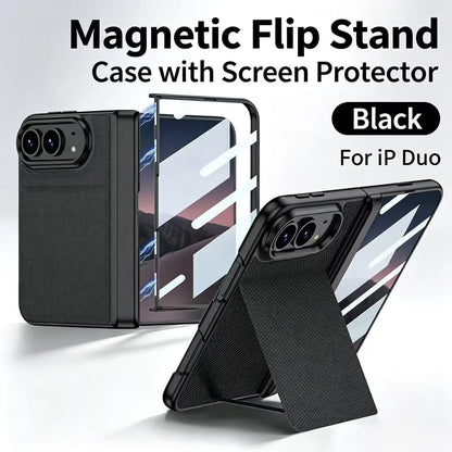 iPhone Duo Fold Technology Fabric Magnetic Protective Case, Woven Twill Invisible Bracket With Front Screen Protector