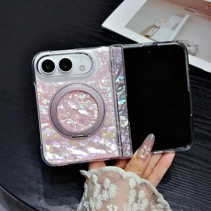 Dreamy Shell Pattern Rotation Stand All-Around Case For iPhone 18 Fold 18Duo For iPhone Duo Auto-Snap Hinge Protection Cover