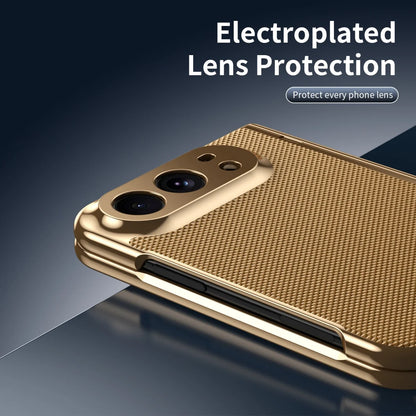 Luxury Leather Electroplated Frame Hinge Protection Phone Case for IPhone Duo 18 Fold Screen Protect Film Shockproof Cover