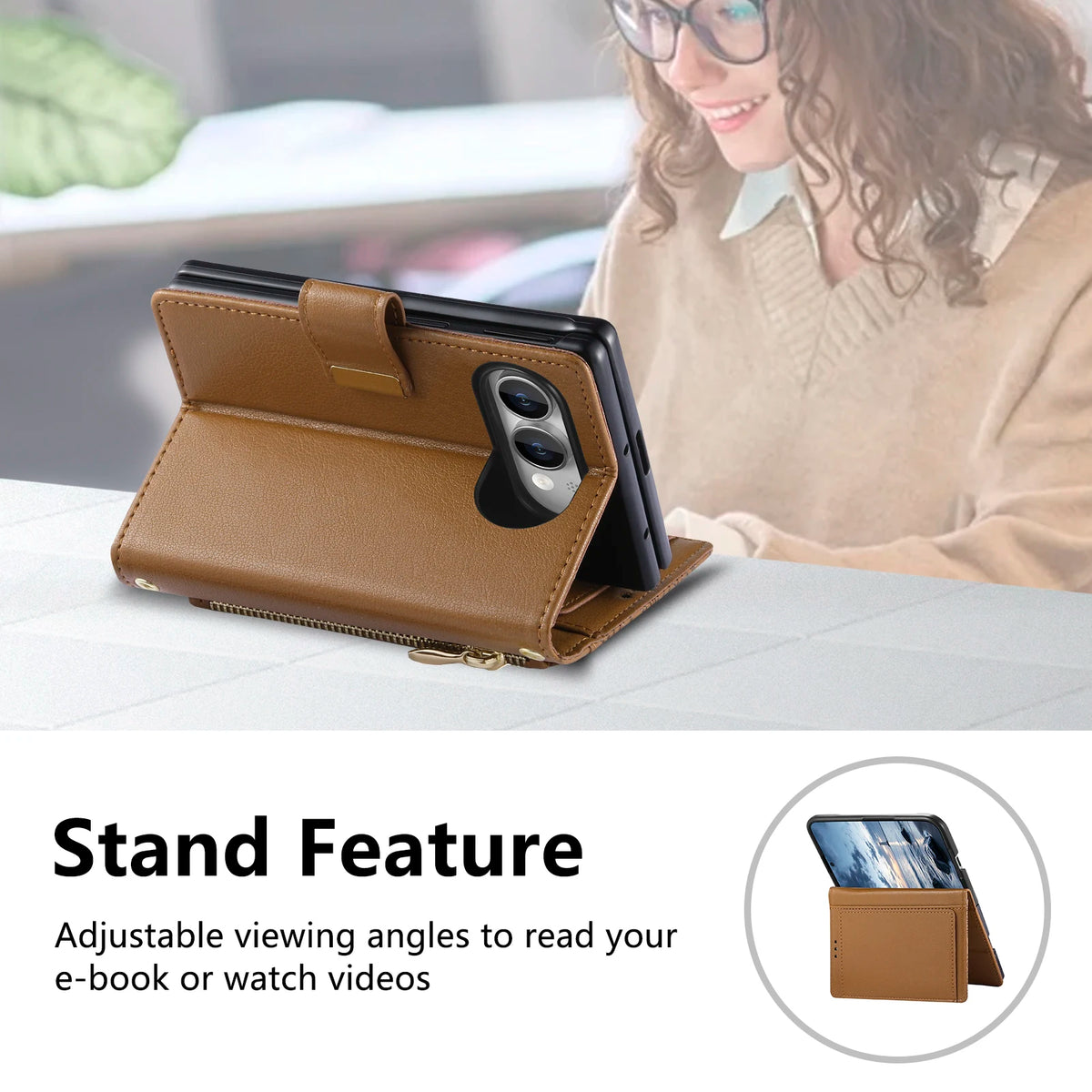 iPhone Duo 5G Case Luxury Leather Zipper Flip Wallet Card Slot Bracket Shockproof Back Cover Accessories For iPhone 18 Fold