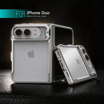 High quality metal border bracket phone case, for iPhone Duo metal border anti drop phone case, with central hinge Cover